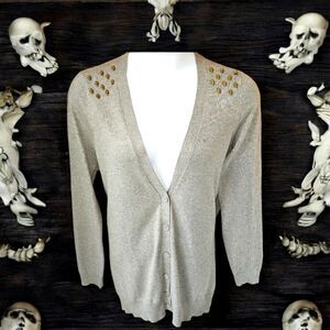 TORRID NEW GRAY Plus Size V- Neck Studio Knit Vintage  Skull Detail Cardigan 2X